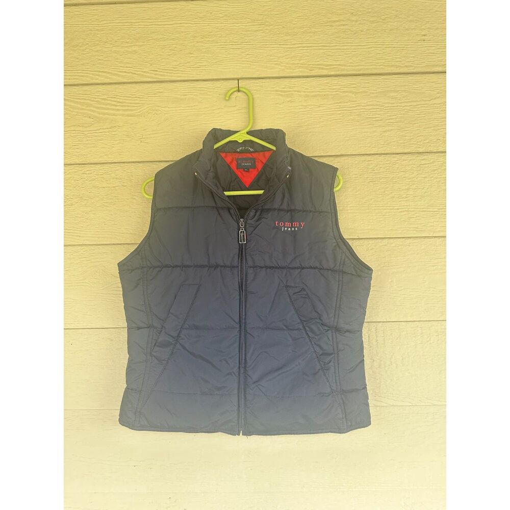 Vintage Tommy Jeans Hilfiger Navy Blue Puffer Vest Red Lining - Size XL